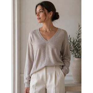 GARNET HILL Essential Cashmere V-Neck Pullover Sweater Sz XL $189 {3Y40}